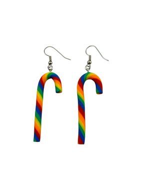 Handmade Rainbow Candy Cane Earrings | Pride Jewelry | Colorful Statement Dangle